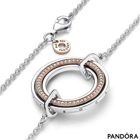 Ogrlica Pandora logo od čistog srebra sa prozirnim kockastim cirkonima