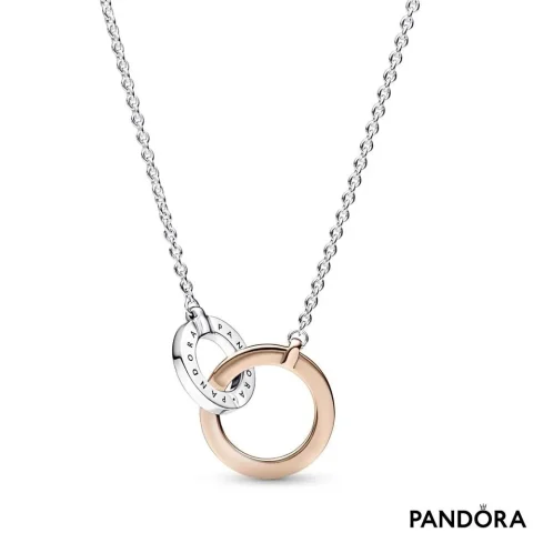 Ogrlica od čistog srebra Pandora logo isprepletani krug sa prozirnim kockastim cirkonima